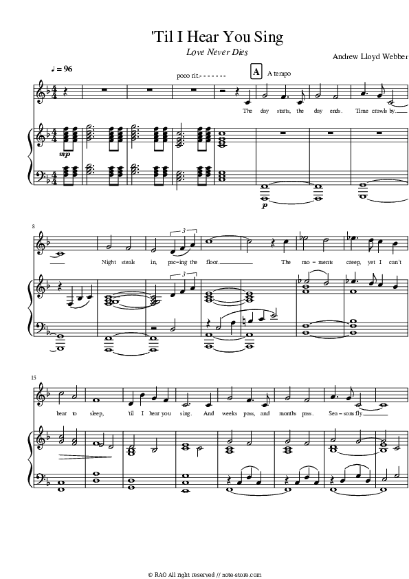Till I Hear You Sing (Love Never Dies) - Andrew Lloyd Webber, Glenn Slater Piano Sheet Music with the Voice part - Piano&Vocal