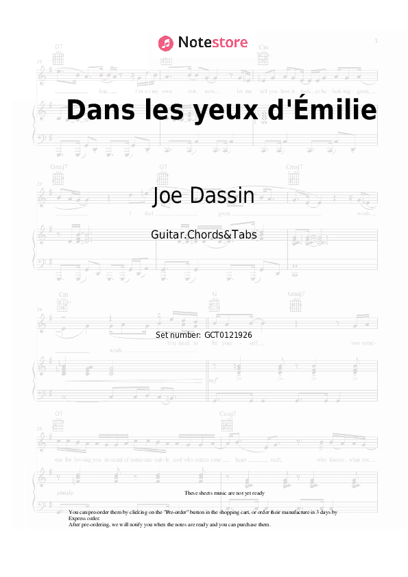 Dans les yeux d'Émilie - Joe Dassin Chords and Tabs - Guitar.Chords&Tabs