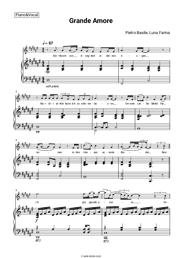 Grande Amore - Pietro Basile, Luna Farina Piano Sheet Music with the Voice part - Piano&Vocal