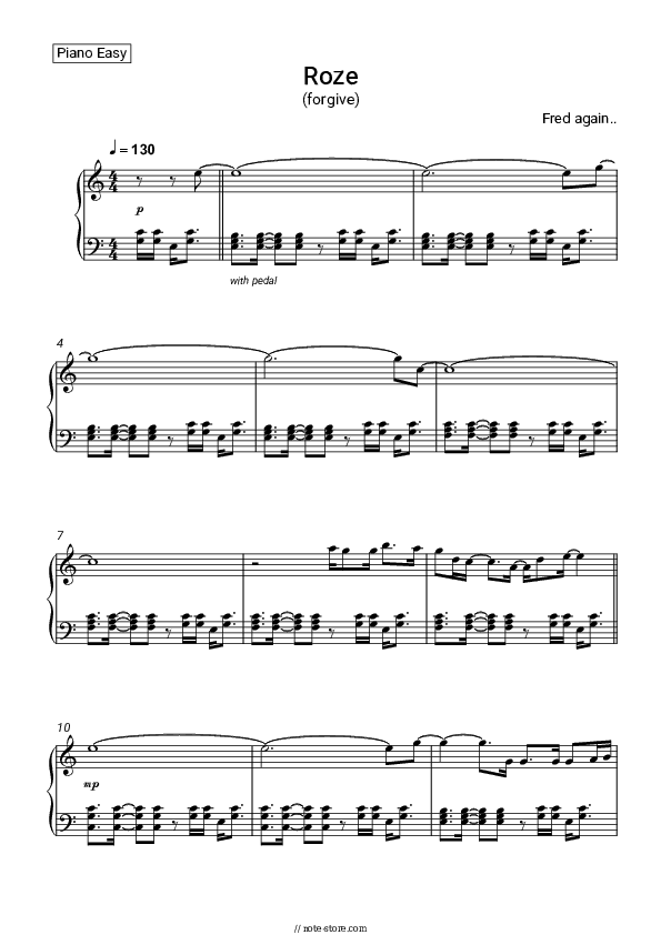 Roze (forgive) - Fred again.. Piano Sheet Music Easy - Piano.Easy