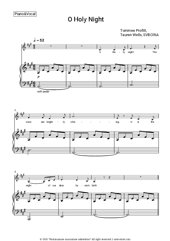 O Holy Night - Tommee Profitt, Tauren Wells, SVRCINA Piano Sheet Music with the Voice part - Piano&Vocal