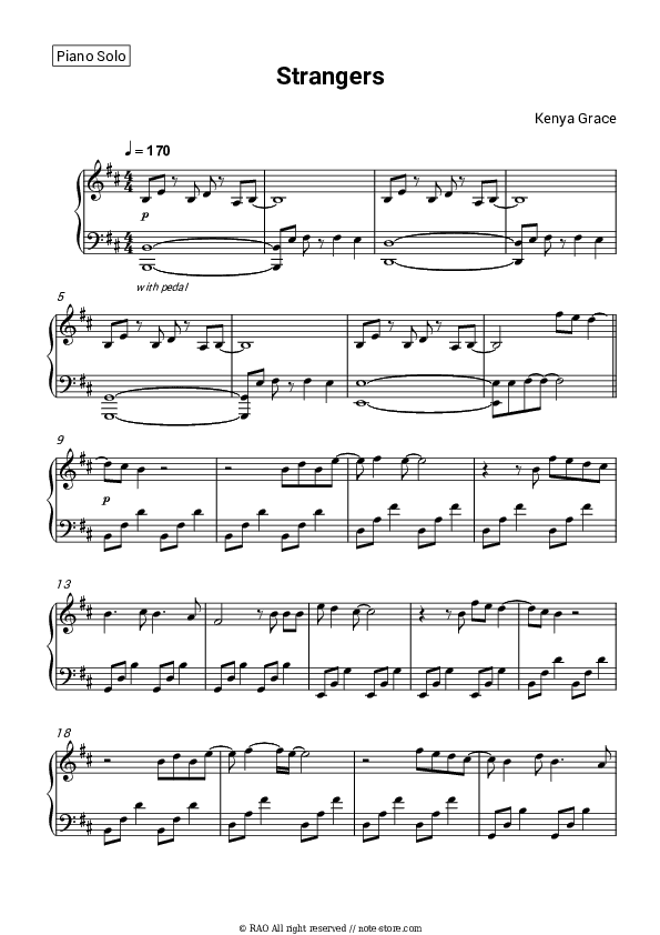 Strangers - Kenya Grace Piano Sheet Music - Piano.Solo