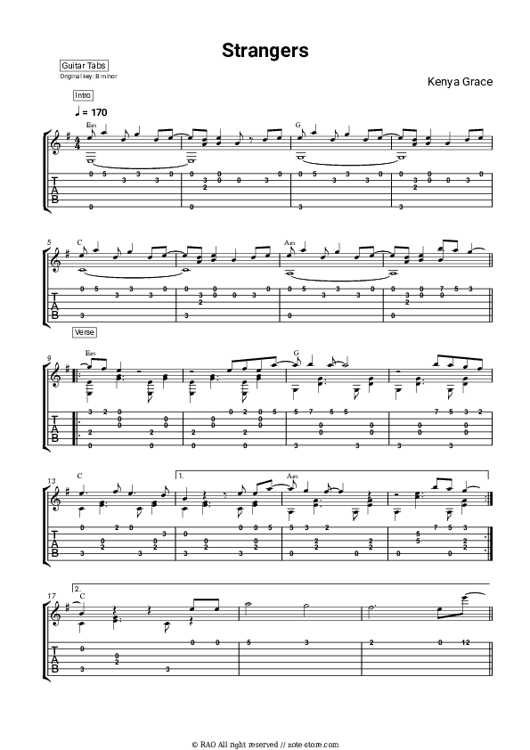 Strangers - Kenya Grace Tabs - Guitar.Tabs