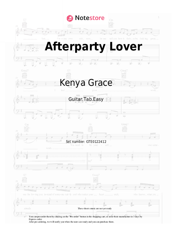 Afterparty Lover - Kenya Grace Tabs Easy - Guitar.Tab.Easy