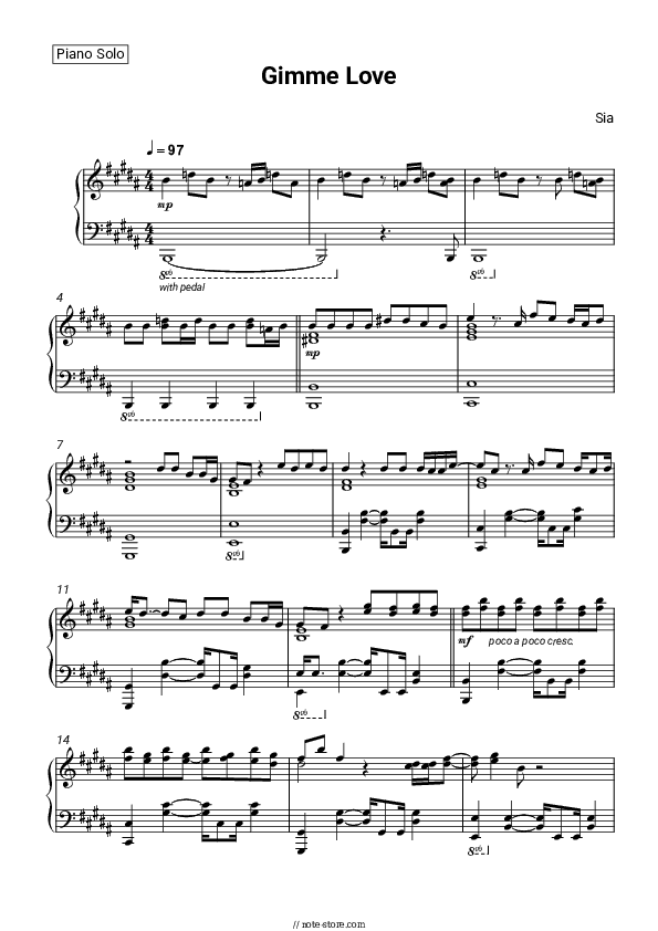 Gimme Love - Sia Piano Sheet Music - Piano.Solo