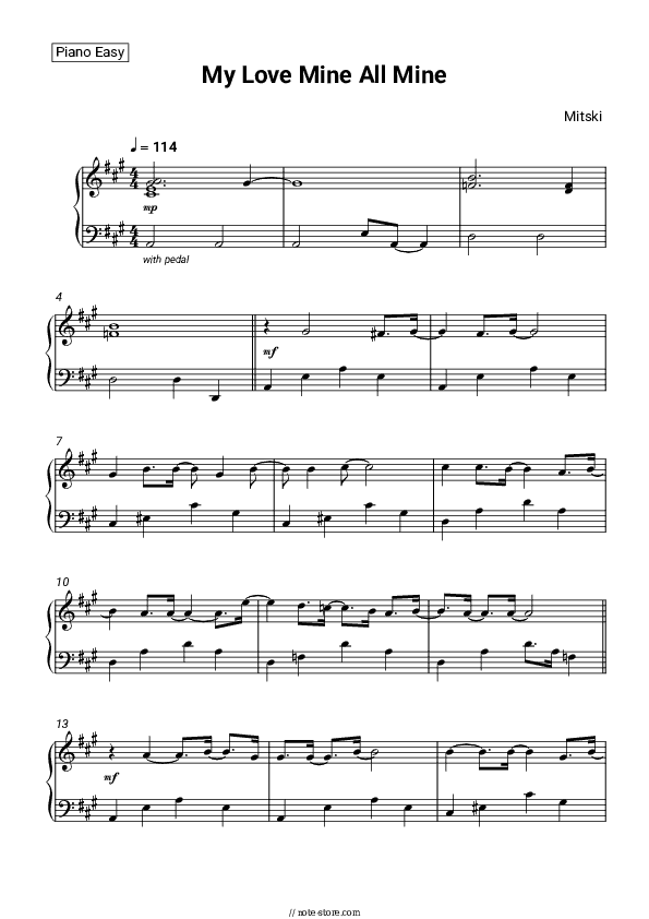 My Love Mine All Mine - Mitski Piano Sheet Music Easy - Piano.Easy