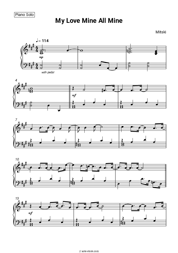 My Love Mine All Mine - Mitski Piano Sheet Music - Piano.Solo