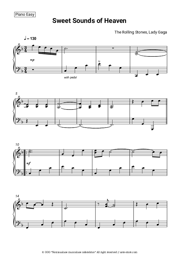 Sweet Sounds of Heaven - The Rolling Stones, Lady Gaga Piano Sheet Music Easy - Piano.Easy