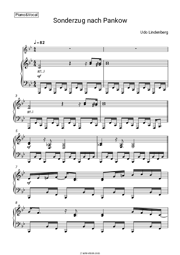 Sonderzug nach Pankow - Udo Lindenberg Piano Sheet Music with the Voice part - Piano&Vocal