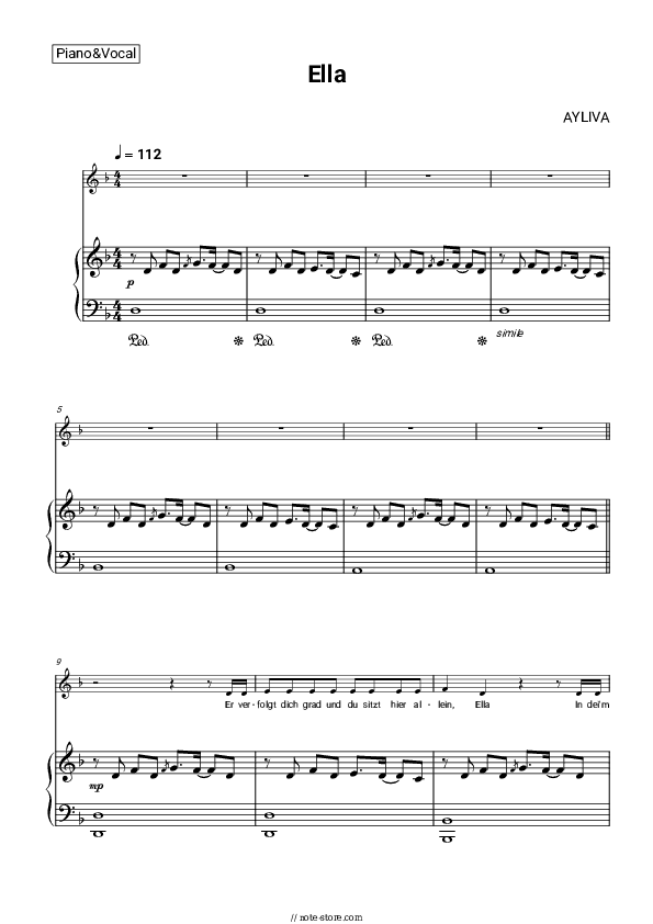 Ella - AYLIVA Piano Sheet Music with the Voice part - Piano&Vocal