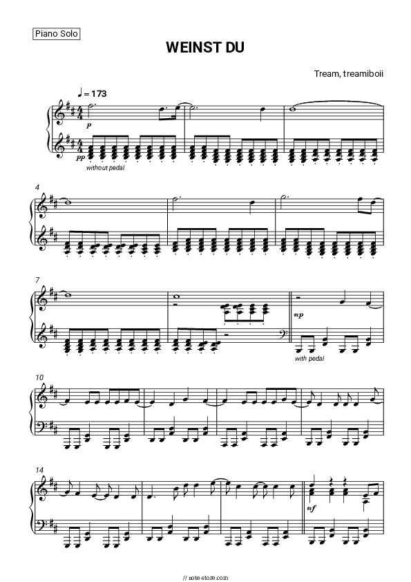 WEINST DU - Tream, treamiboii Piano Sheet Music - Piano.Solo