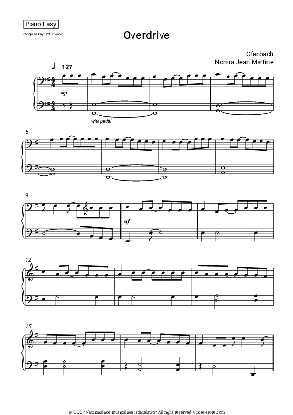 Overdrive - Ofenbach, Norma Jean Martine Piano Sheet Music Easy - Piano.Easy