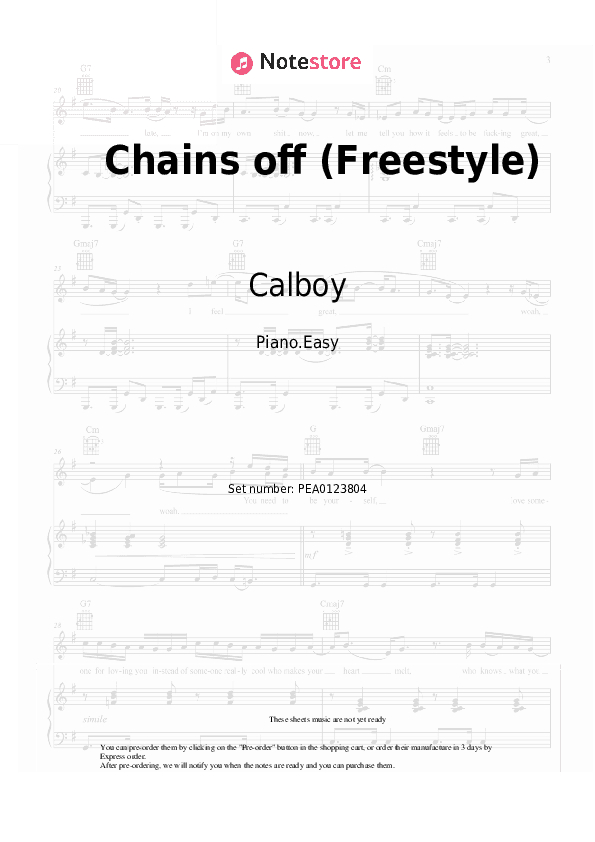 Chains off (Freestyle) - Calboy Piano Sheet Music Easy - Piano.Easy