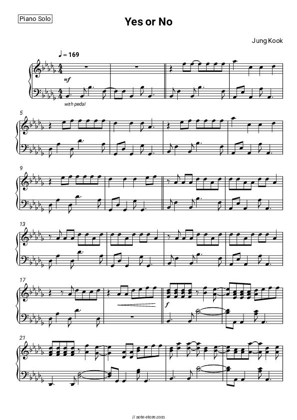 Yes or No - Jung Kook Piano Sheet Music - Piano.Solo