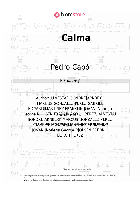 Calma - Pedro Capó, Farruko Piano Sheet Music Easy - Piano.Easy