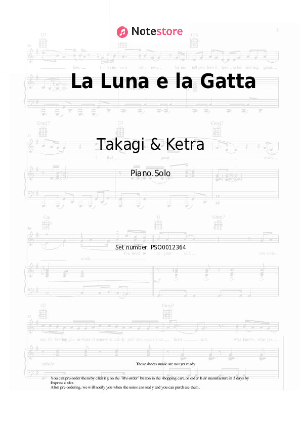 La Luna e la Gatta - Takagi & Ketra, Tommaso Paradiso, Jovanotti, Calcutta Piano Sheet Music - Piano.Solo