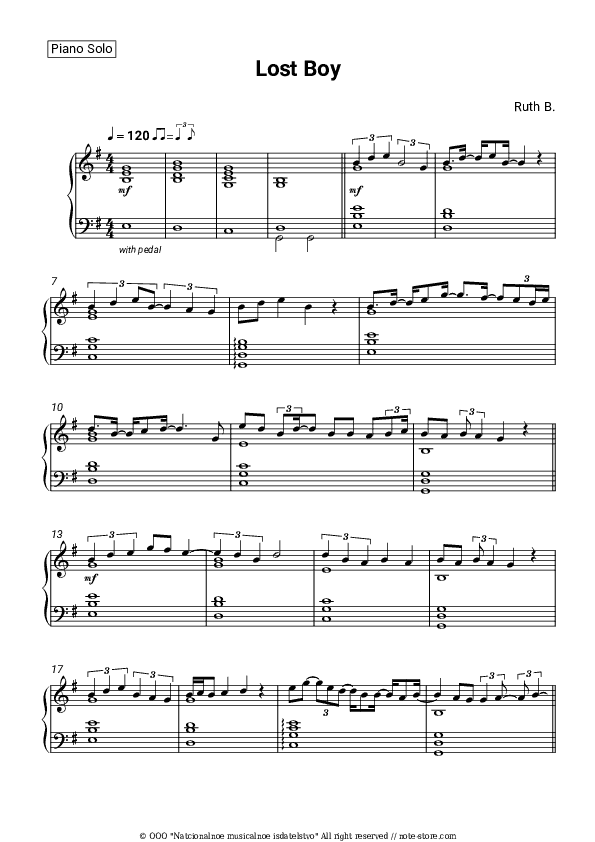 Lost Boy - Ruth B. Piano Sheet Music - Piano.Solo