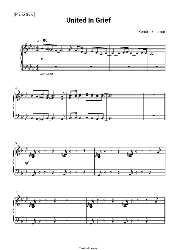 United In Grief - Kendrick Lamar Piano Sheet Music - Piano.Solo