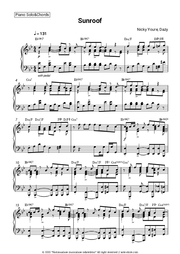 Sunroof - Nicky Youre, Dazy Piano Sheet Music and Chords - Piano.Solo&Chords