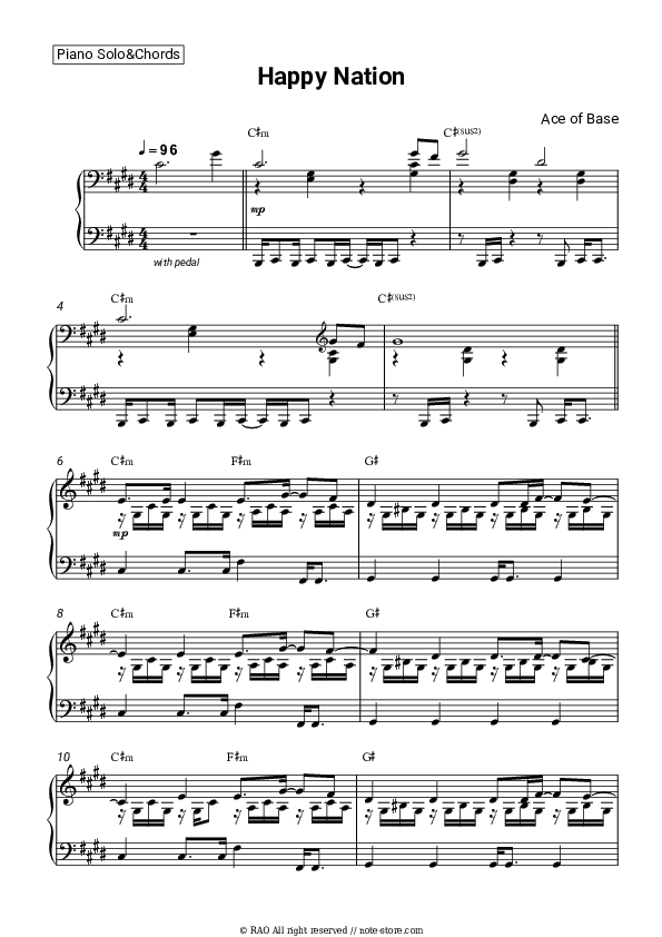 Happy Nation - Ace of Base Piano Sheet Music and Chords - Piano.Solo&Chords