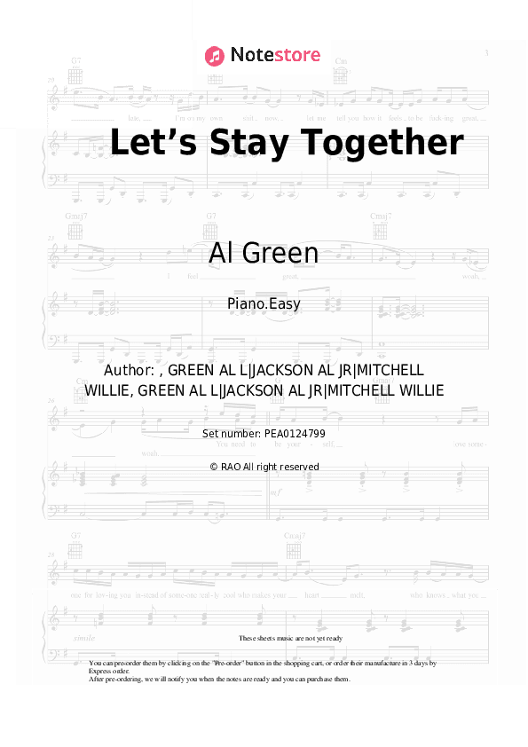 Let’s Stay Together - Al Green Piano Sheet Music Easy - Piano.Easy