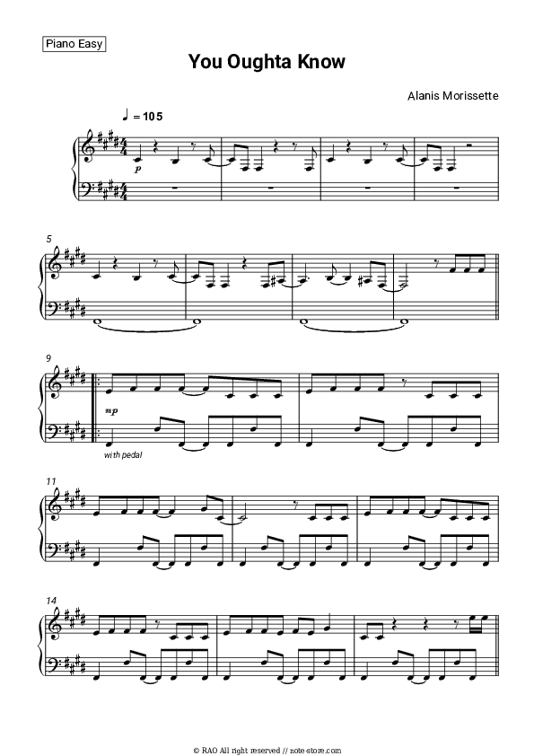 You Oughta Know - Alanis Morissette Piano Sheet Music Easy - Piano.Easy