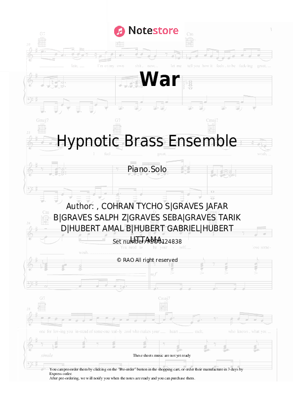 War - Hypnotic Brass Ensemble Piano Sheet Music - Piano.Solo