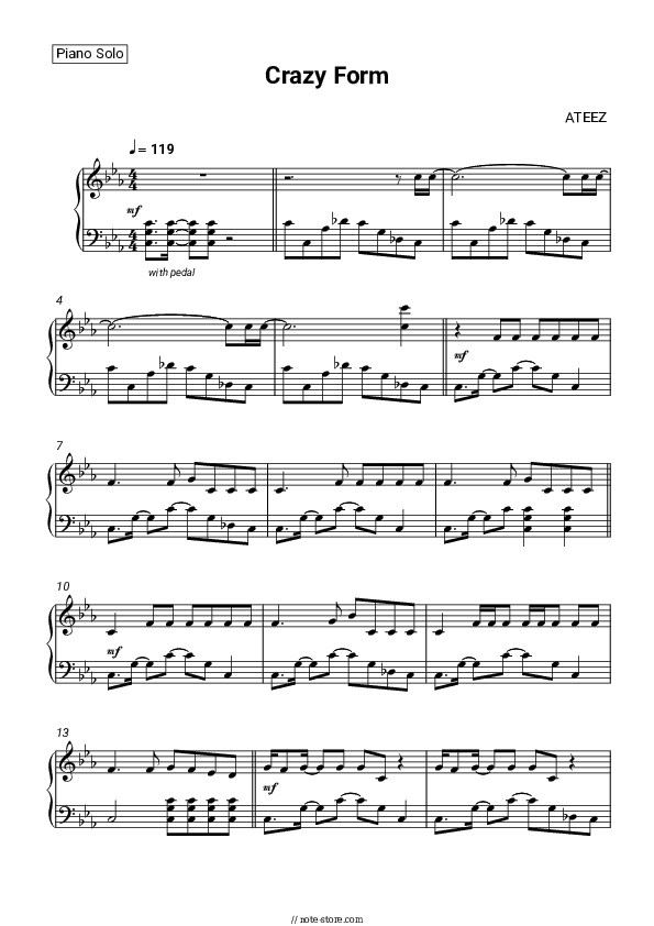 Crazy Form - ATEEZ Piano Sheet Music - Piano.Solo