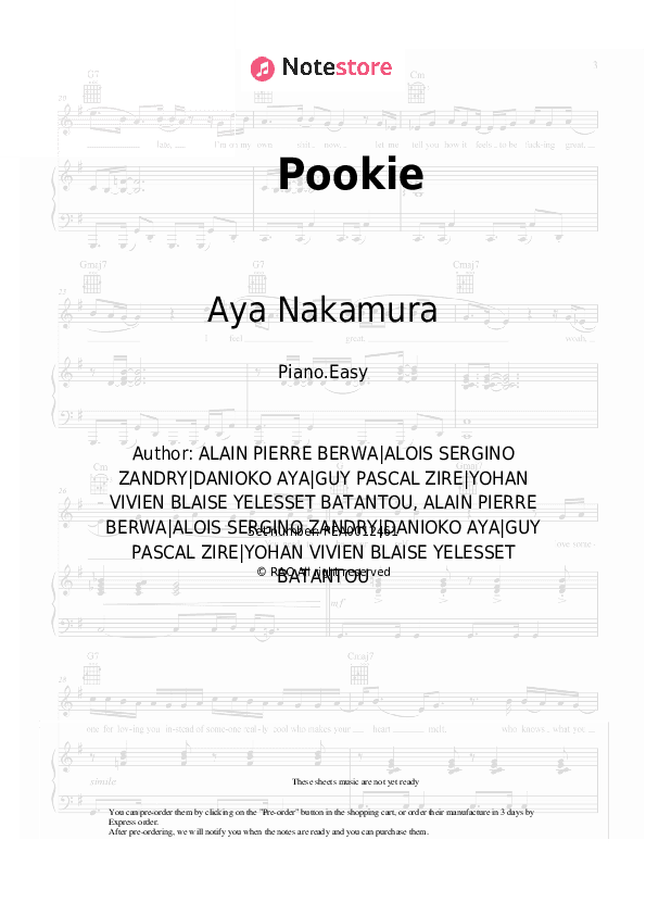 Pookie - Aya Nakamura Piano Sheet Music Easy - Piano.Easy