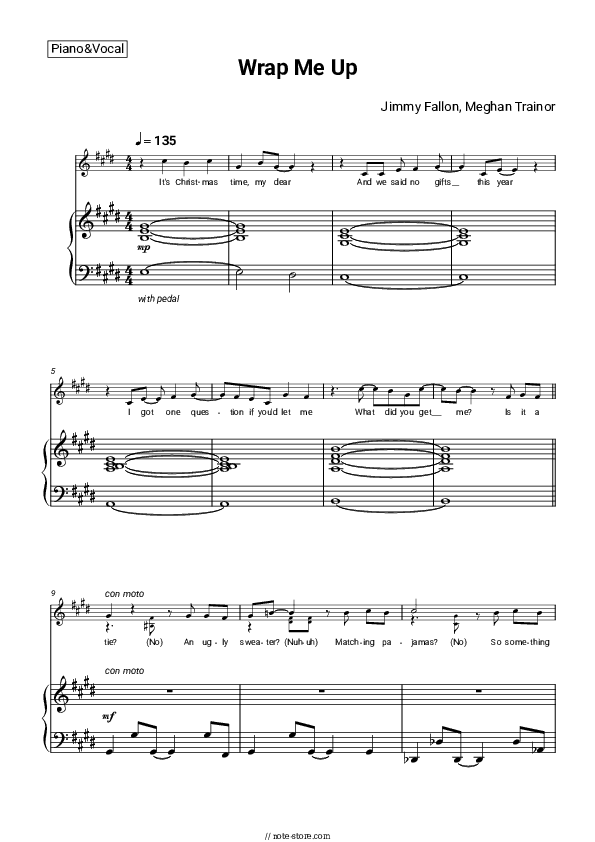 Wrap Me Up - Jimmy Fallon, Meghan Trainor Piano Sheet Music with the Voice part - Piano&Vocal