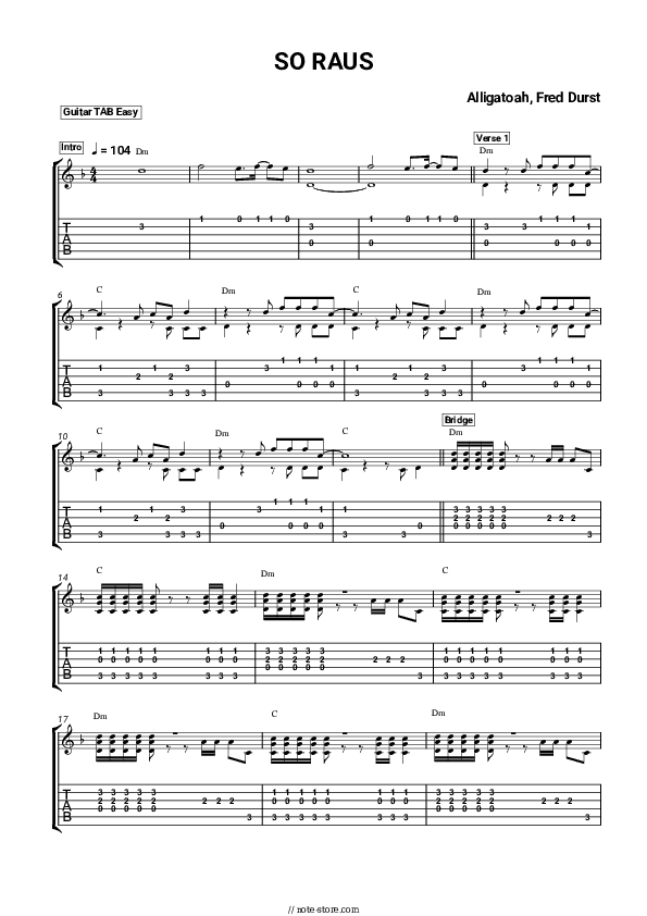 SO RAUS - Alligatoah, Fred Durst Tabs Easy - Guitar.Tab.Easy