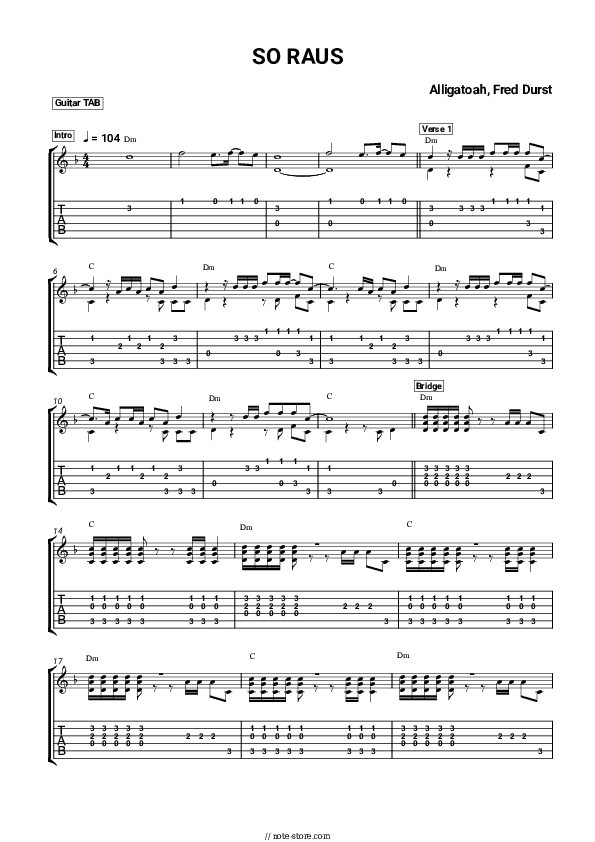SO RAUS - Alligatoah, Fred Durst Tabs - Guitar.Tabs