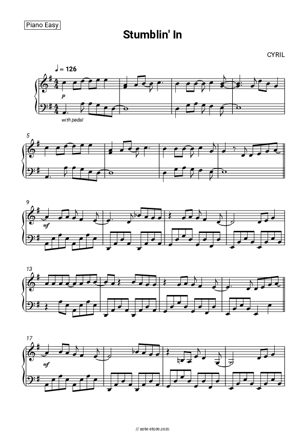 Stumblin' In - CYRIL Piano Sheet Music Easy - Piano.Easy