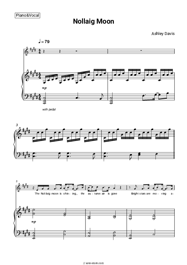 Nollaig Moon - Ashley Davis Piano Sheet Music with the Voice part - Piano&Vocal