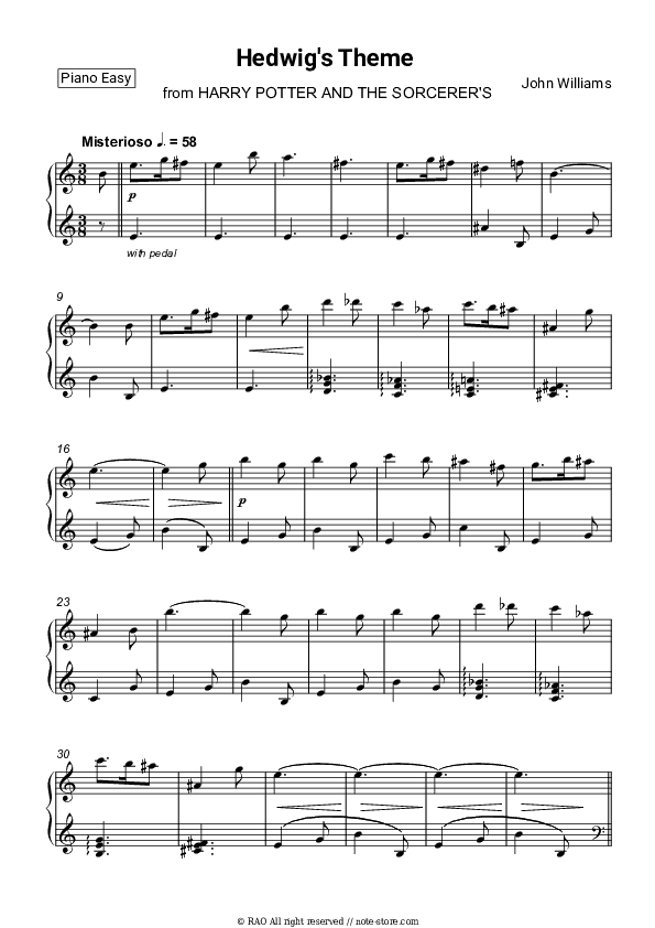 Hedwig's Theme - John Williams Piano Sheet Music Easy - Piano.Easy