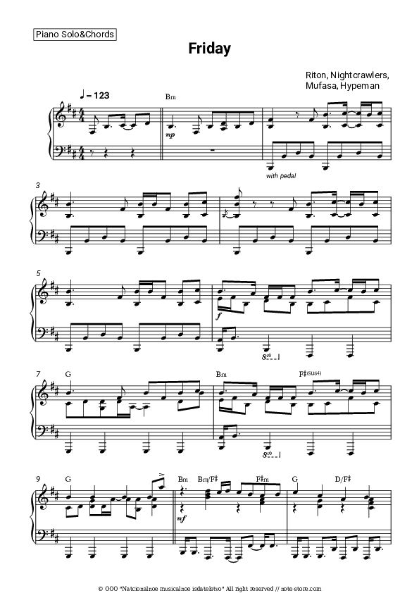Friday - Riton, Nightcrawlers, Mufasa, Hypeman Piano Sheet Music and Chords - Piano.Solo&Chords