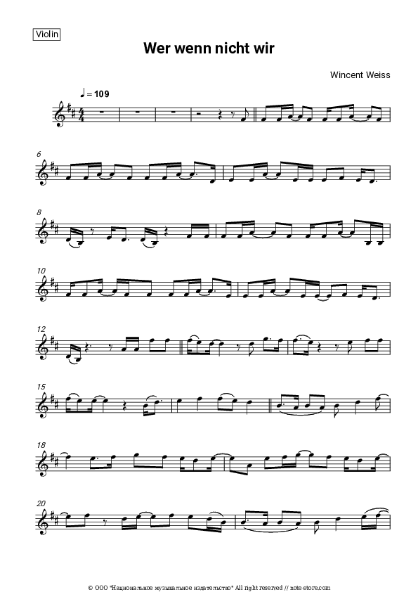 Wer wenn nicht wir - Wincent Weiss Violin Sheet Music - Violin