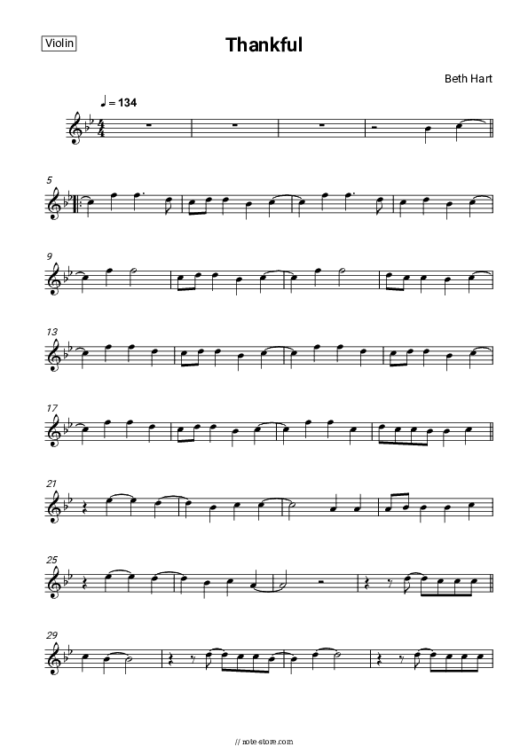 Thankful - Beth Hart Violin Sheet Music - Violin