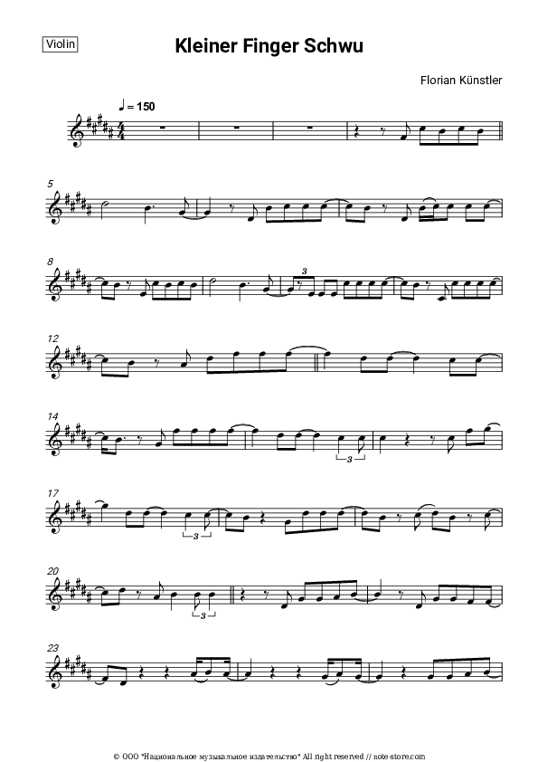 Kleiner Finger Schwur - Florian Künstler Violin Sheet Music - Violin