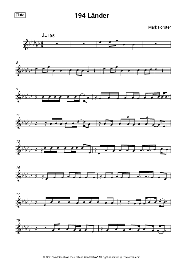 194 Lander - Mark Forster Flute Sheet Music - Flute