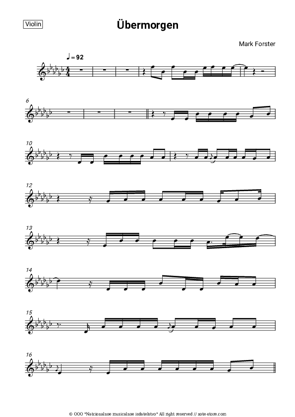 Übermorgen - Mark Forster Violin Sheet Music - Violin