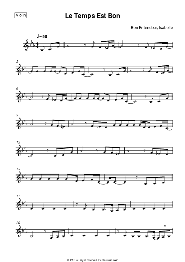 Le temps est bon - Bon Entendeur, Isabelle Pierre Violin Sheet Music - Violin