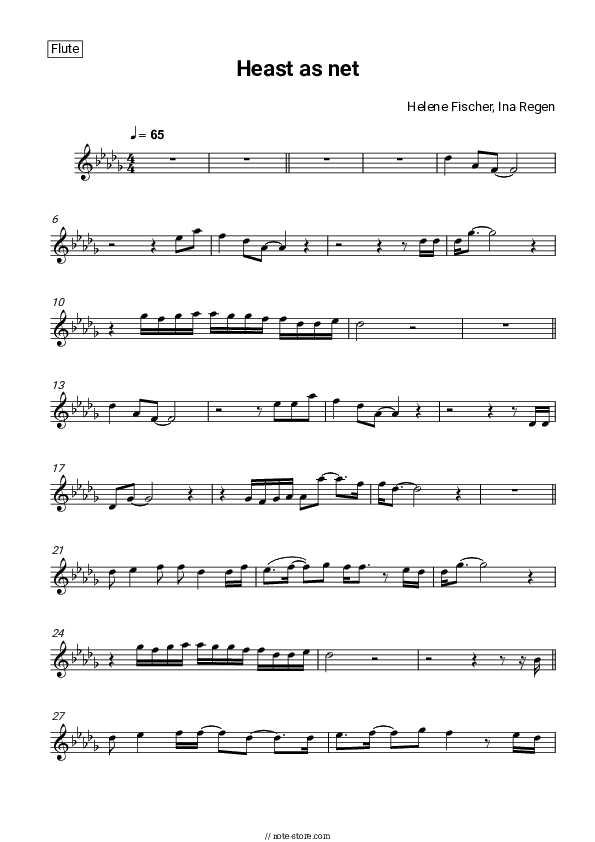 Heast as net - Helene Fischer, Ina Regen Flute Sheet Music - Flute