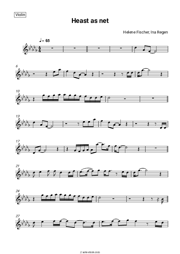 Heast as net - Helene Fischer, Ina Regen Violin Sheet Music - Violin