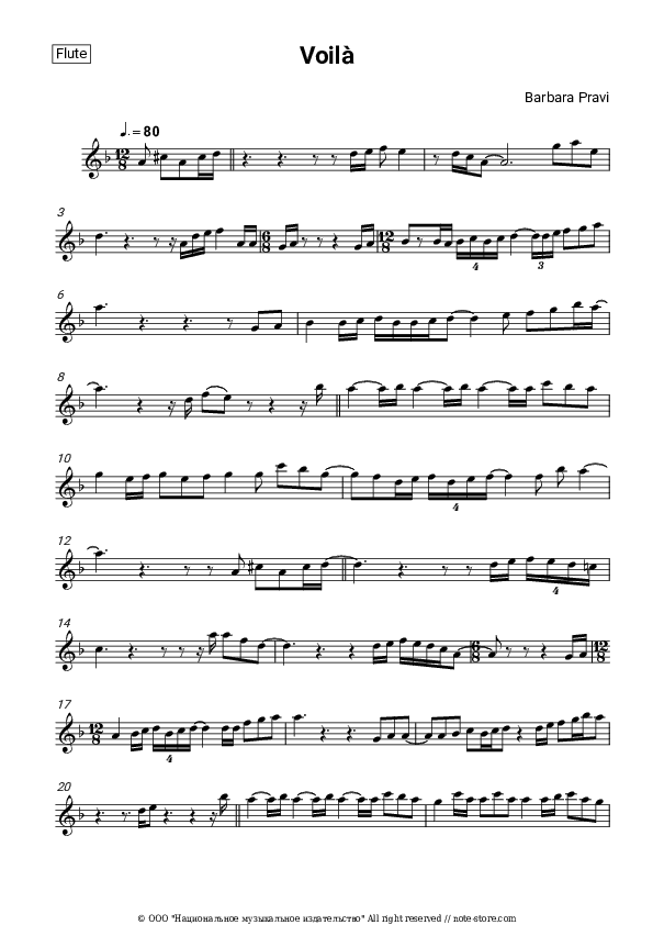 Voila - Barbara Pravi Flute Sheet Music - Flute