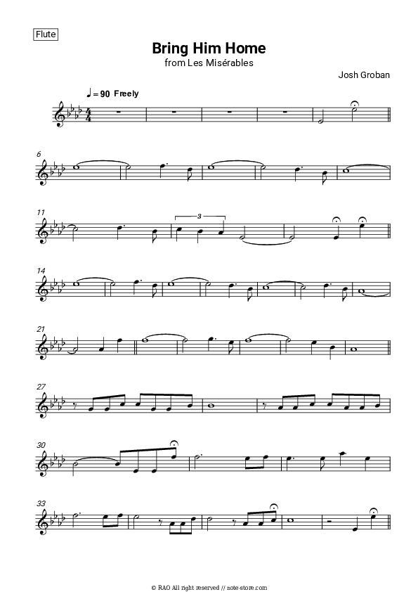 Bring him home (Les Misérables) - Josh Groban, Claude-Michel Schonberg Flute Sheet Music - Flute