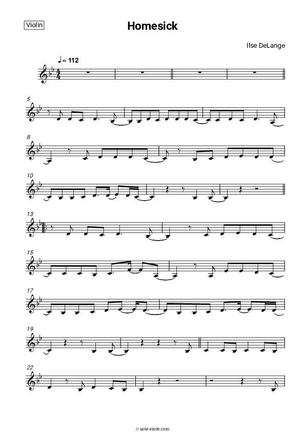 Homesick - Ilse DeLange Violin Sheet Music - Violin