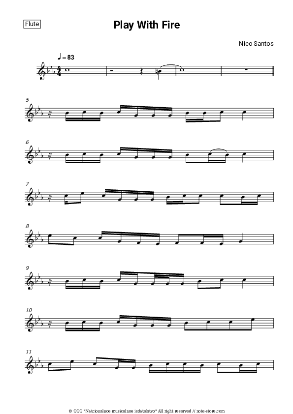 Play With Fire - Nico Santos Flute Sheet Music - Flute