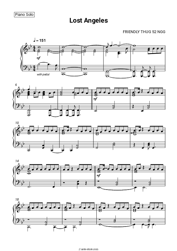 Lost Angeles - FRIENDLY THUG 52 NGG Piano Sheet Music - Piano.Solo