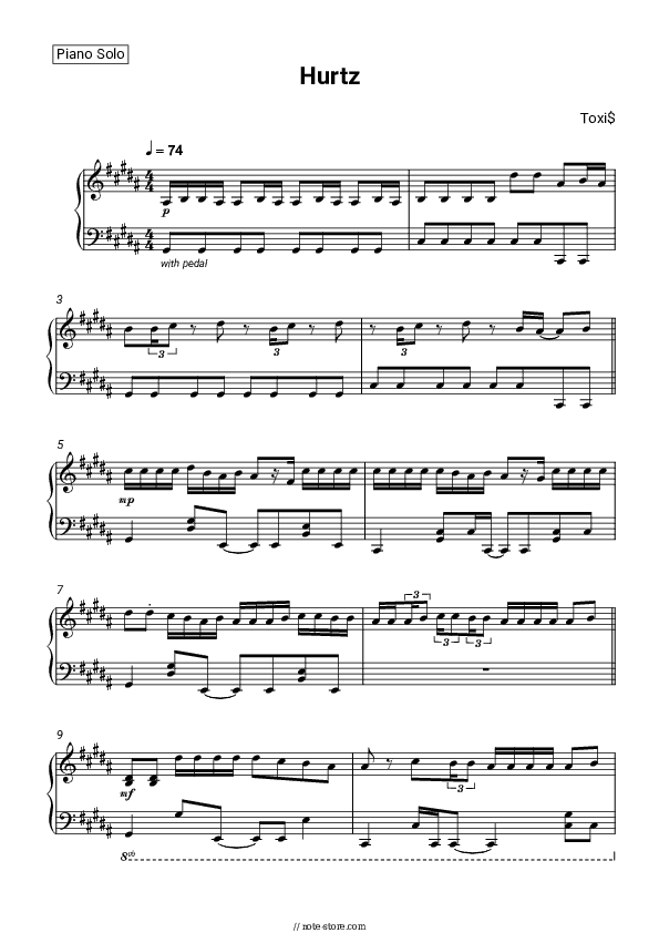 Hurtz - Toxi$ Piano Sheet Music - Piano.Solo